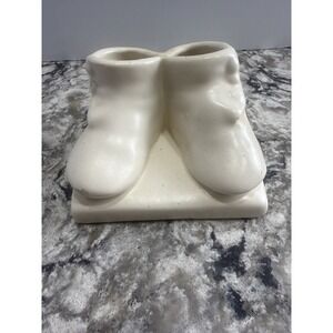 Vintage Haegar Pottery Matte White Baby Booties Shoes Planter Shower Nursery